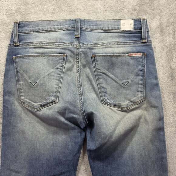 Hudson Tally Jeans Women's 27 Mid Rise Skinny Crop Leg Blue Fade Stretch Distres - Picture 3 of 11